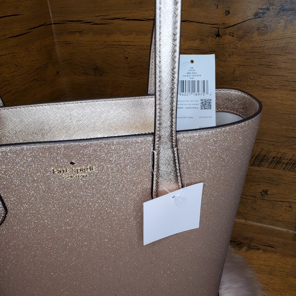 NWT kate spade Tinsel rose gold  Glitter Shoulder Tote Bag Handbag Holiday - Picture 2 of 6